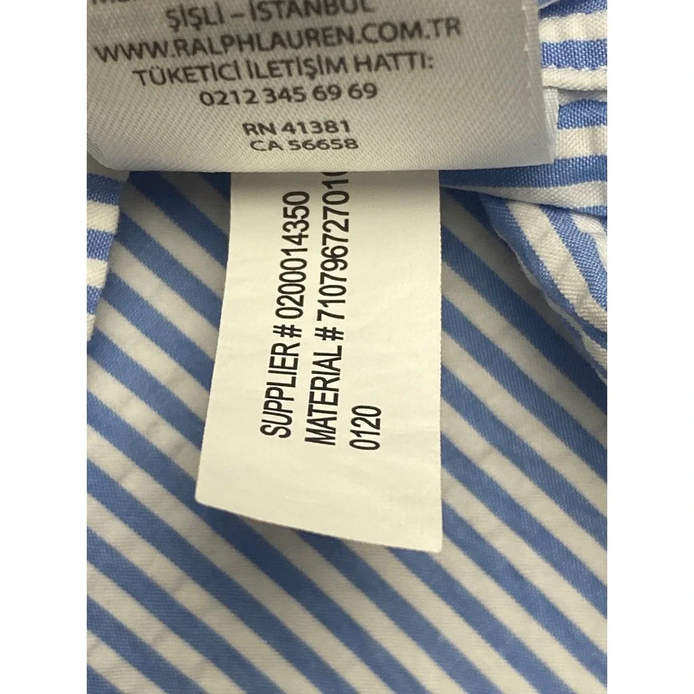 Ralph Lauren Mens XL Seersucker Shirt Blue White Stripe RL Untucked Classic Fit